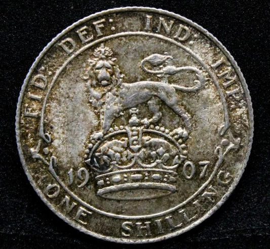 1907 Shilling, Edward VII, UNC. Great golden toning