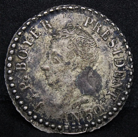 50 Centime 1833 (L'An 30) Hait.i KM-30. AU SOLD..
