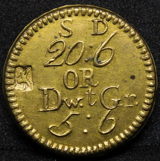 Brass Coin Weight - 1772 George III S.D. 20:6 or DwtGr. 5:6, higher grade+lustre