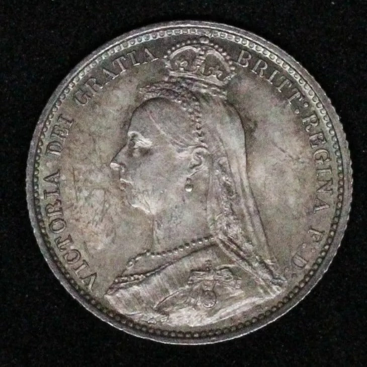 1887 withdrawn 6 pence six pence Victoria UNC, some colorful tones in fields