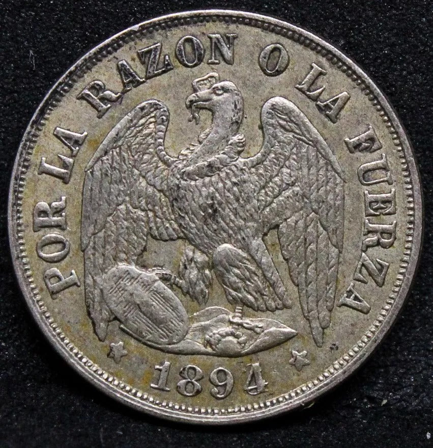 Un Decimo 1894/3 (overdate). Chile. KM-136.3. EF
