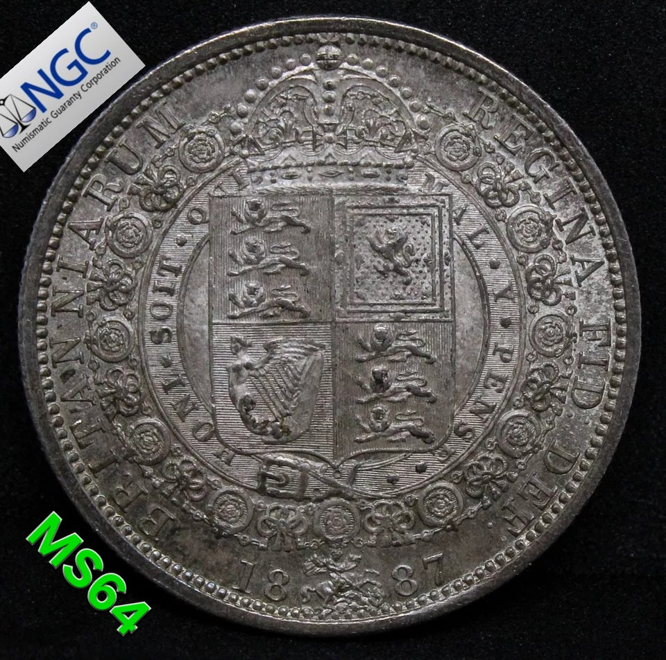 1/2 Crown 1887, Victoria Jubilee Portrait. S.3925. UNC NGC MS64