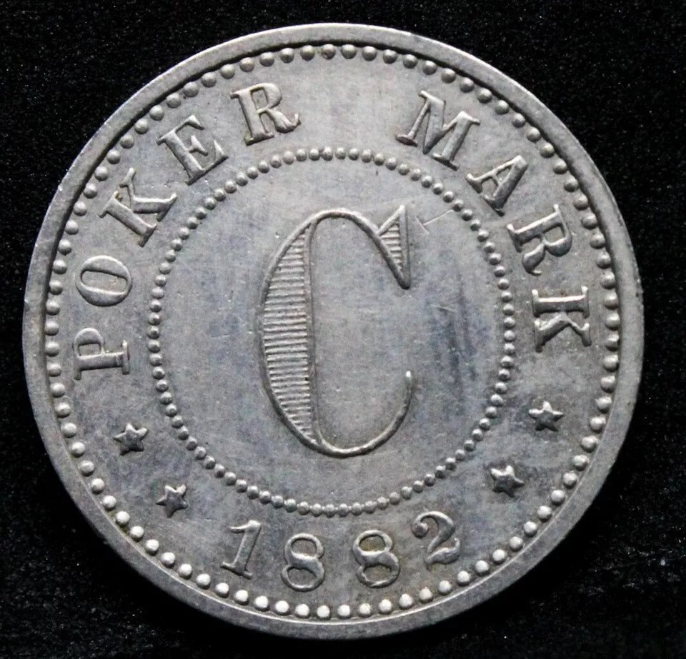 Poker Mark 1882 Berlin, Pattern/trial for Mexico 5/2/1 centavos coin. Very rare
