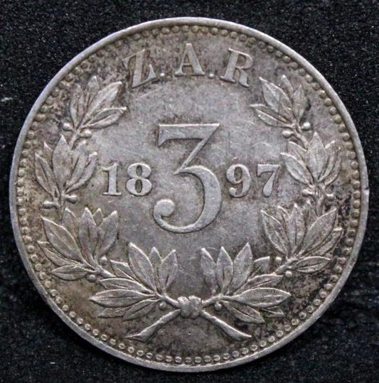 1897 south africa 3 pence. silver coin. KM-3 UNC