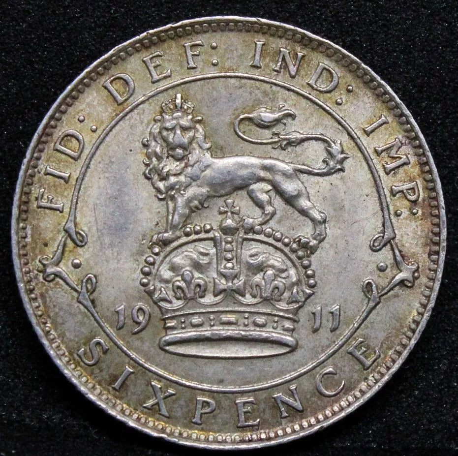 1911 6 (Six) Pence, George V, UNC silver coin