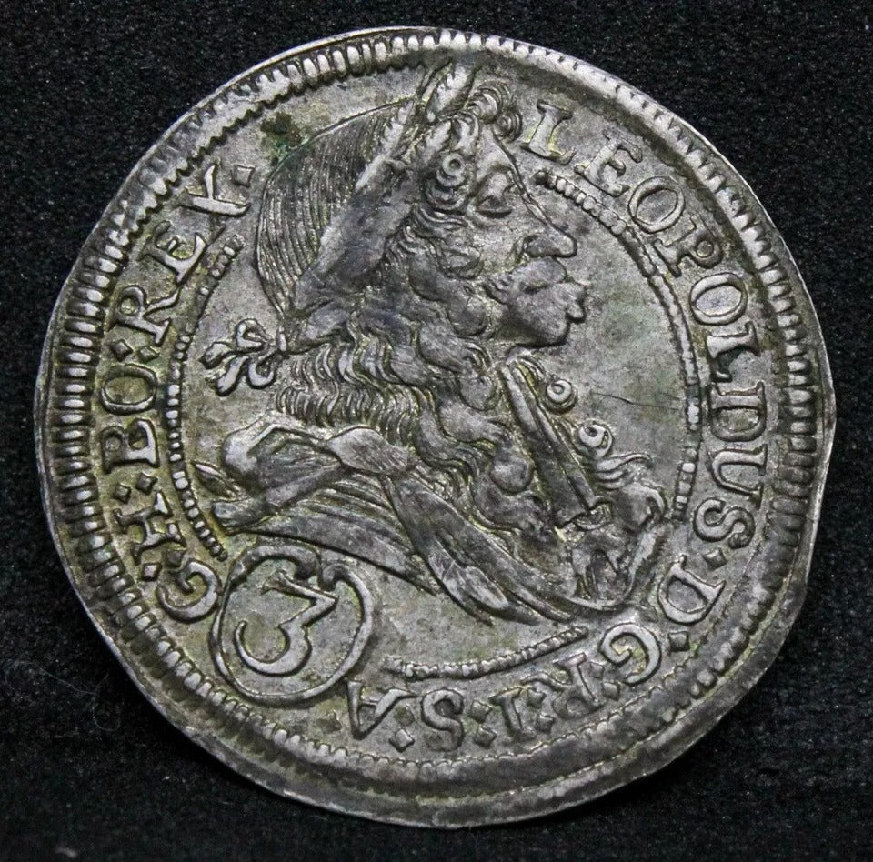 3 Kreuzer 1698 IA, Graz Mint. Austria King Leopold I. KM-1115 EF