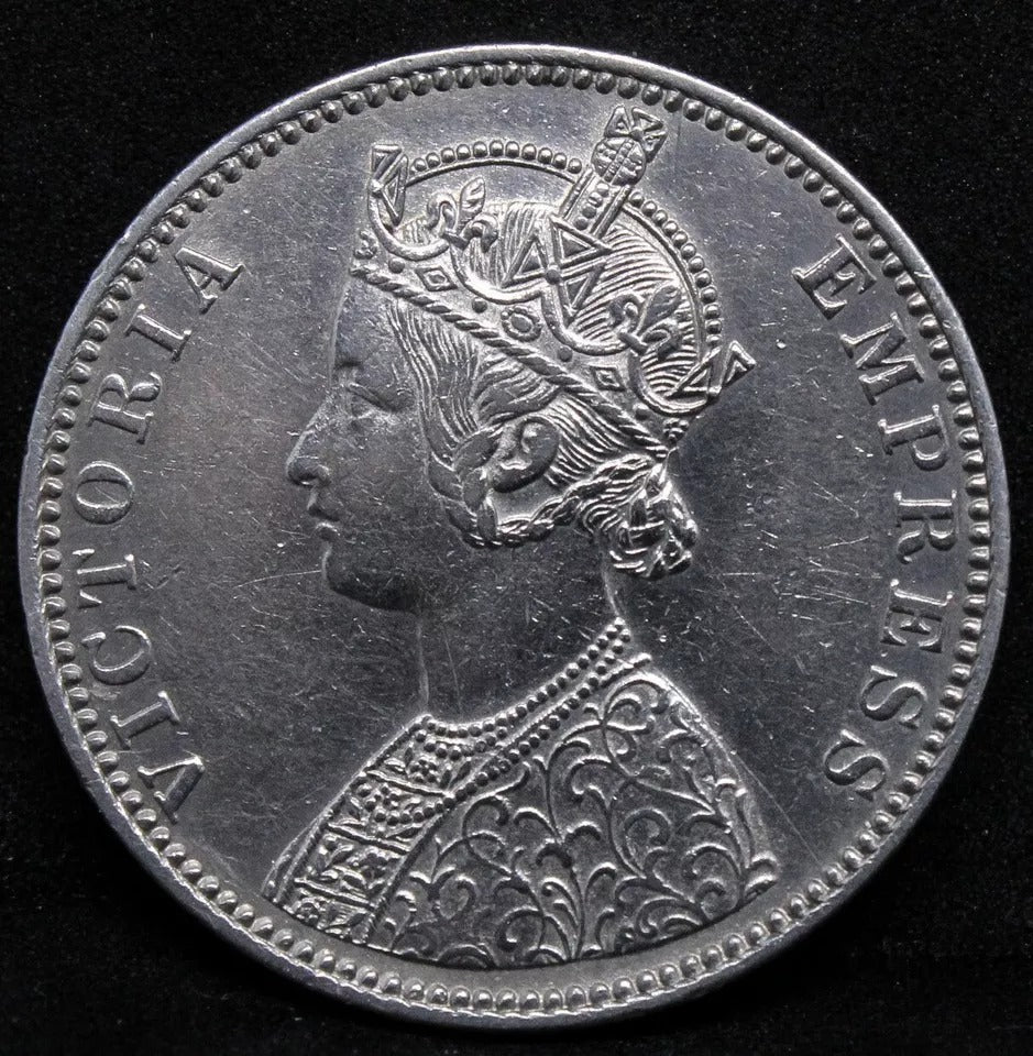 1890-B Rupee, Queen Victoria, British-India. KM-492 GEF cleaned