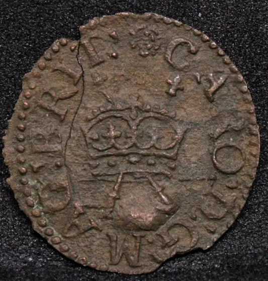 charles richmond copper farthing 1635. MM-Rose, flan crack