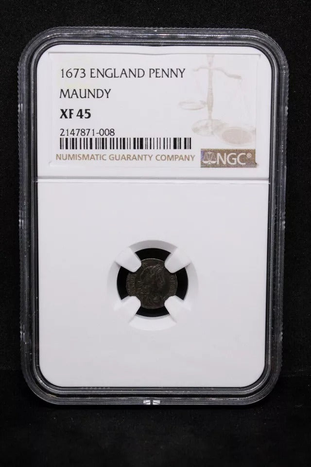 1 penny (maundy issue) 1673. Charles II. S.3390. NGC XF45