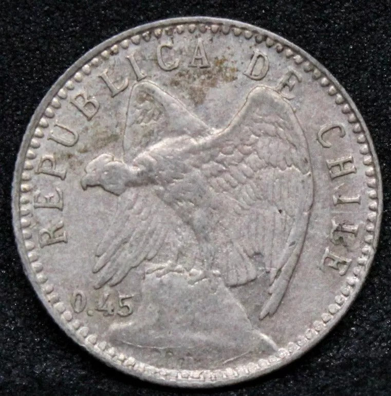 5 Centavos 1915/5 overdate+Curved 5. Chile silver coin. KM-155.3 UNC