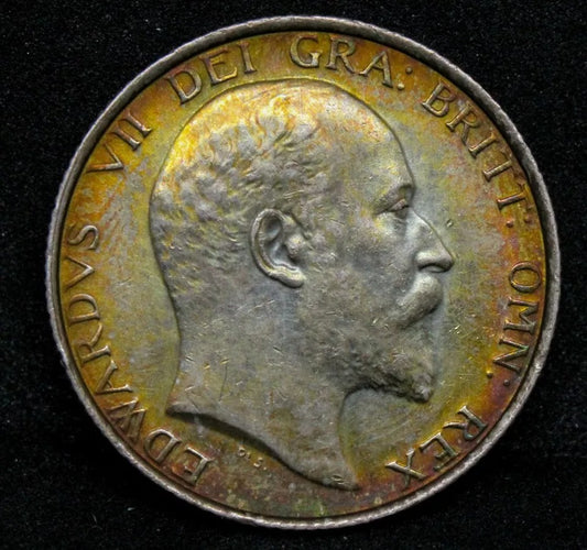 1902 Shilling, Edward VII. Golden Toning S.3982 aUNC