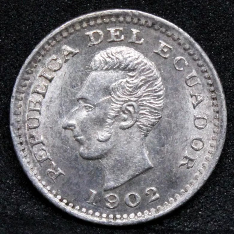 ½ Décimo 1902 LIMA JF. Ecuador silver coin. KM-55. UNC