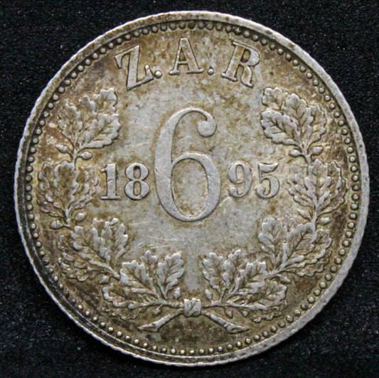 6 Pence (Six) 1895 South Africa Republic, a GEF KM-4