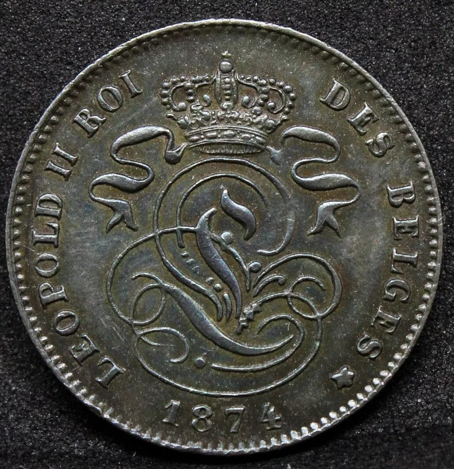 2 centimes 1874. Belgium. KM-35.1 aUNC