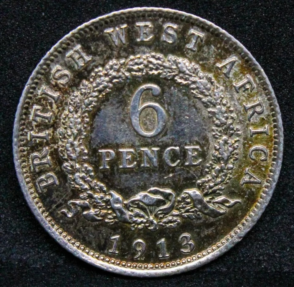 1913 6 Pence, British West Africa. King George V. KM-11 UNC low mintage
