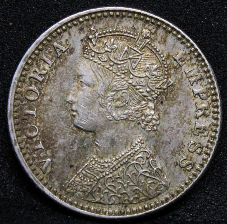 1887-C incuse 1/4 Rupee British-India Victoria, KM 490 EF