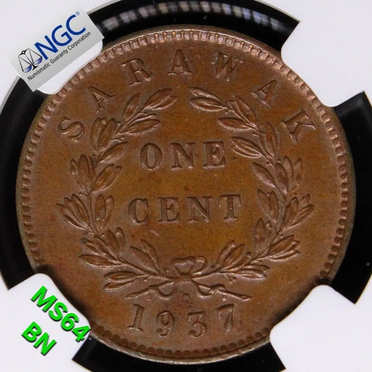 1937-H Sarawak 1 Cent, Charles V. Brooke, KM-18 UNC MS64BN