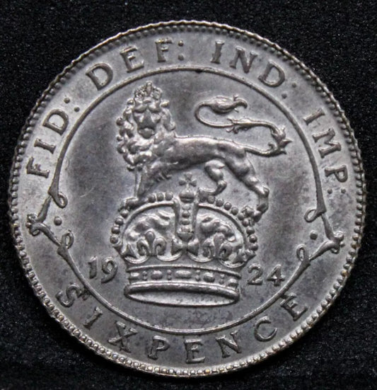 1924 6 Pence , Great Britain George V silver coin. S.4024. UNC