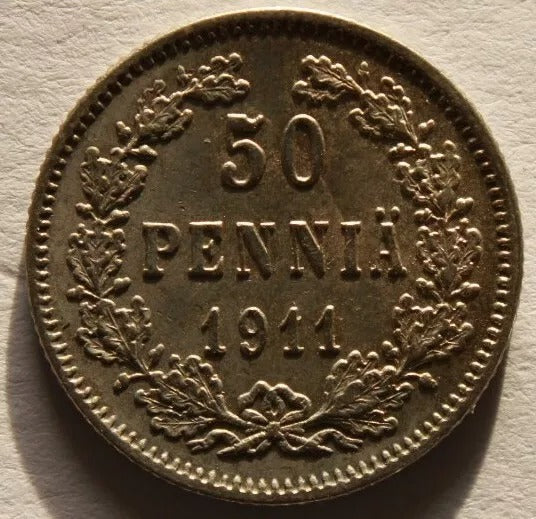 1911 Finland 50 Penniä KM# 2.2 UNC, Nicholas II