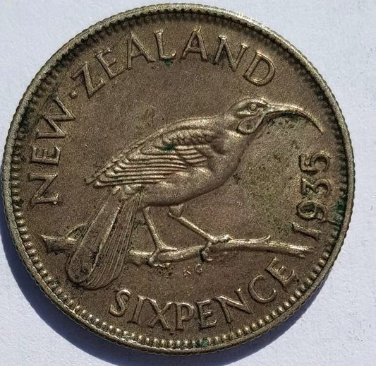 1935 Sixpence New Zealand George V UNC, low mintage 560k