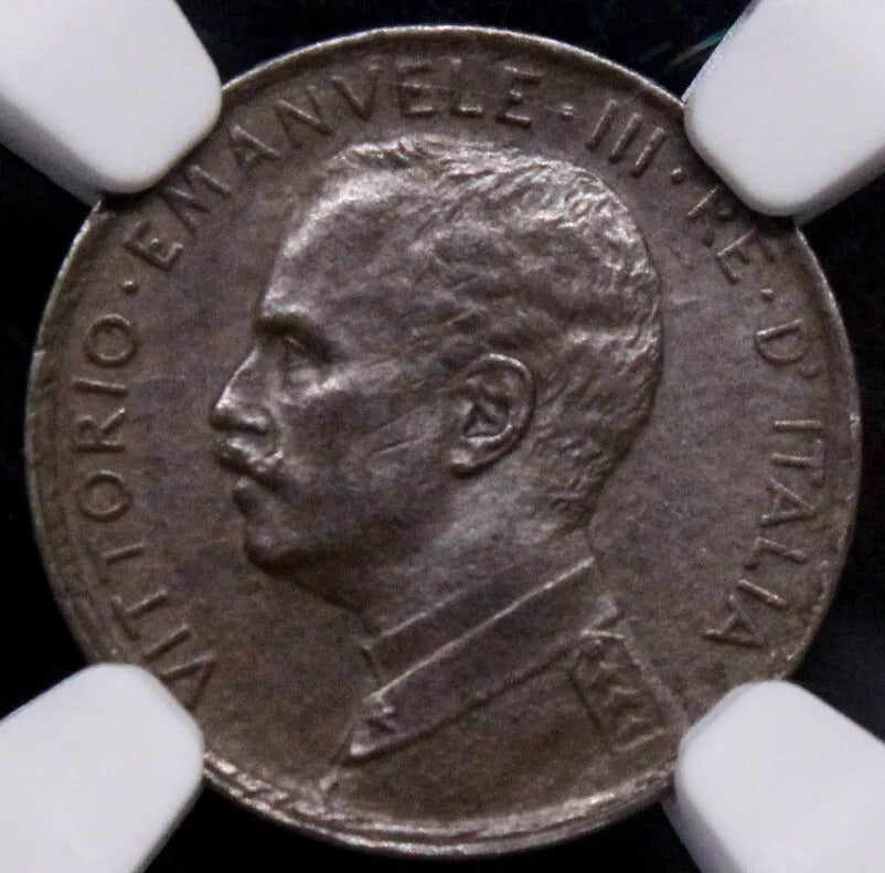 1918-R Italy 1 Centisme, Vittorio Emanuele III. UNC NGC MS62, Key Date Rare km40