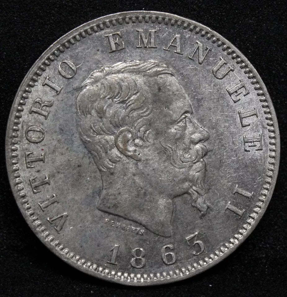 1 Lira 1863 M BN, Italy Vittorio-Emanuele II. KM-5a. UNC