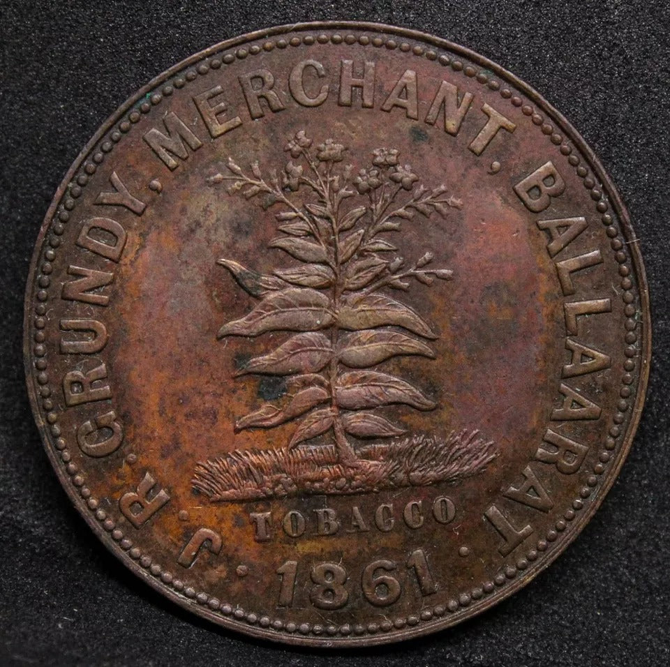 1861 Australia Ballarat Victoria J. R. Grundy Penny Token, High grade. KM-Tn78.1