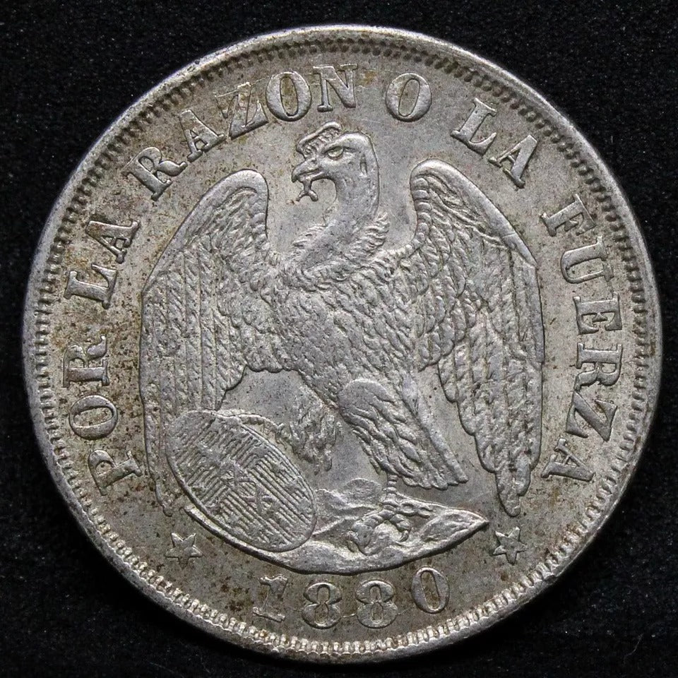 20 Centavos 1880. Chile. KM-138.2 UNC NGC MS63