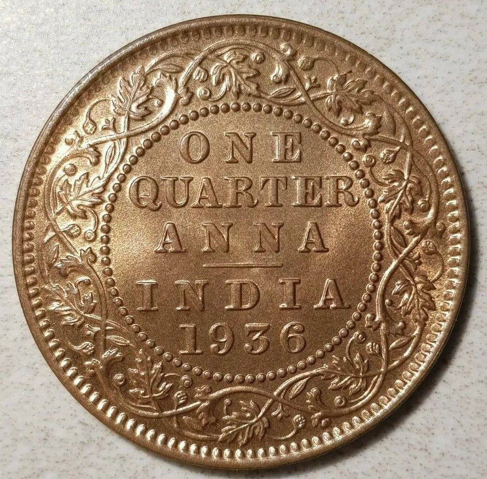 1936-B 1/4 Anna India, George V UNC+red