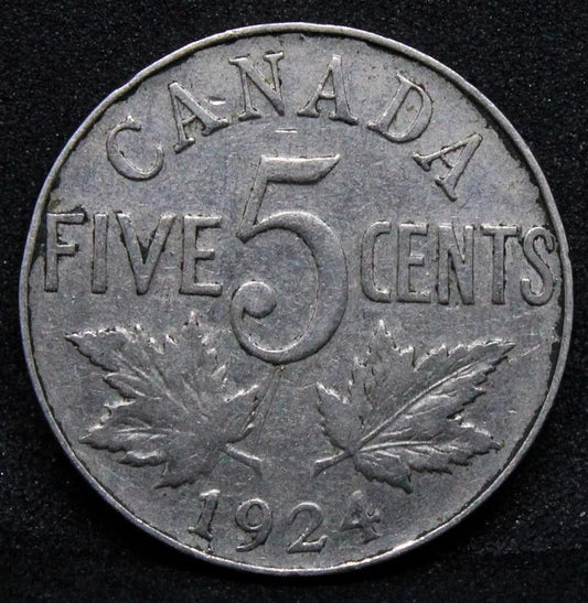 1924 5 Cent Canada Nickel, George V,
