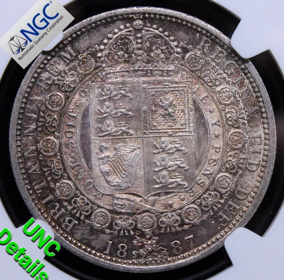 1/2 Crown 1887, Queen Victoria. S.3924. NGC UNC-cleaned