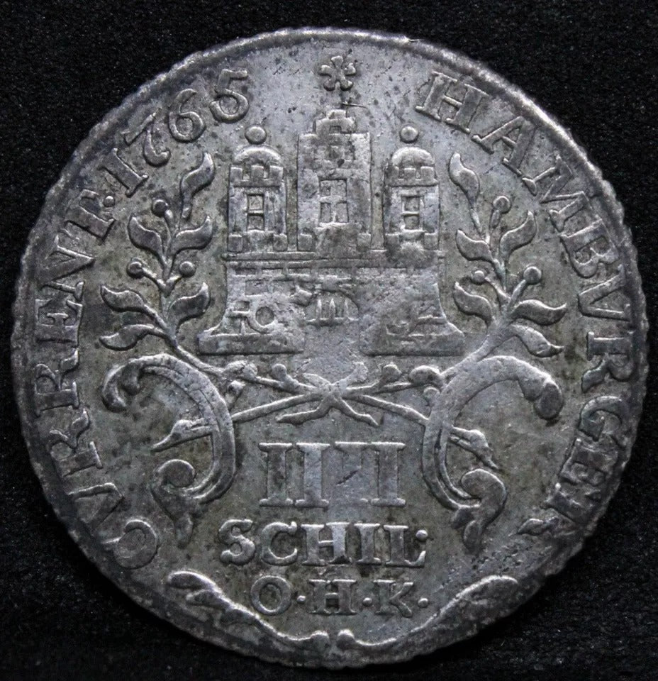 4 Schilling 1765 -OHK. Free Hanseatic city of Hamburg. KM-408. EF