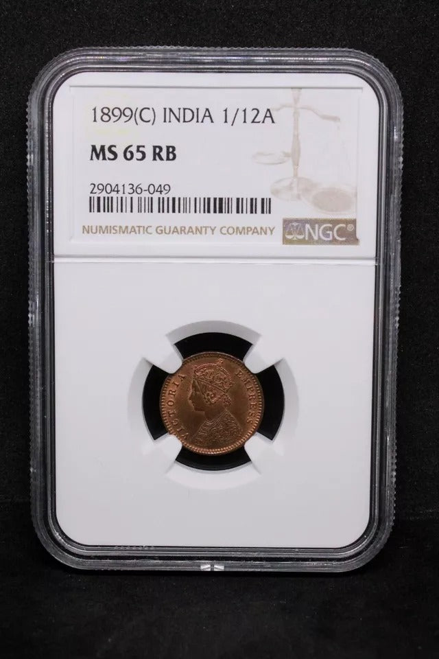 1/12 Anna 1899. Queen Victoria, British-India. KM-483. BU NGC MS65 RB