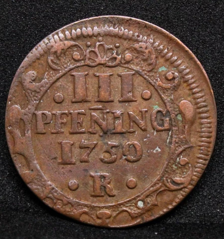 3 Pfennig 1750, City of Rostock (German States). KM-116