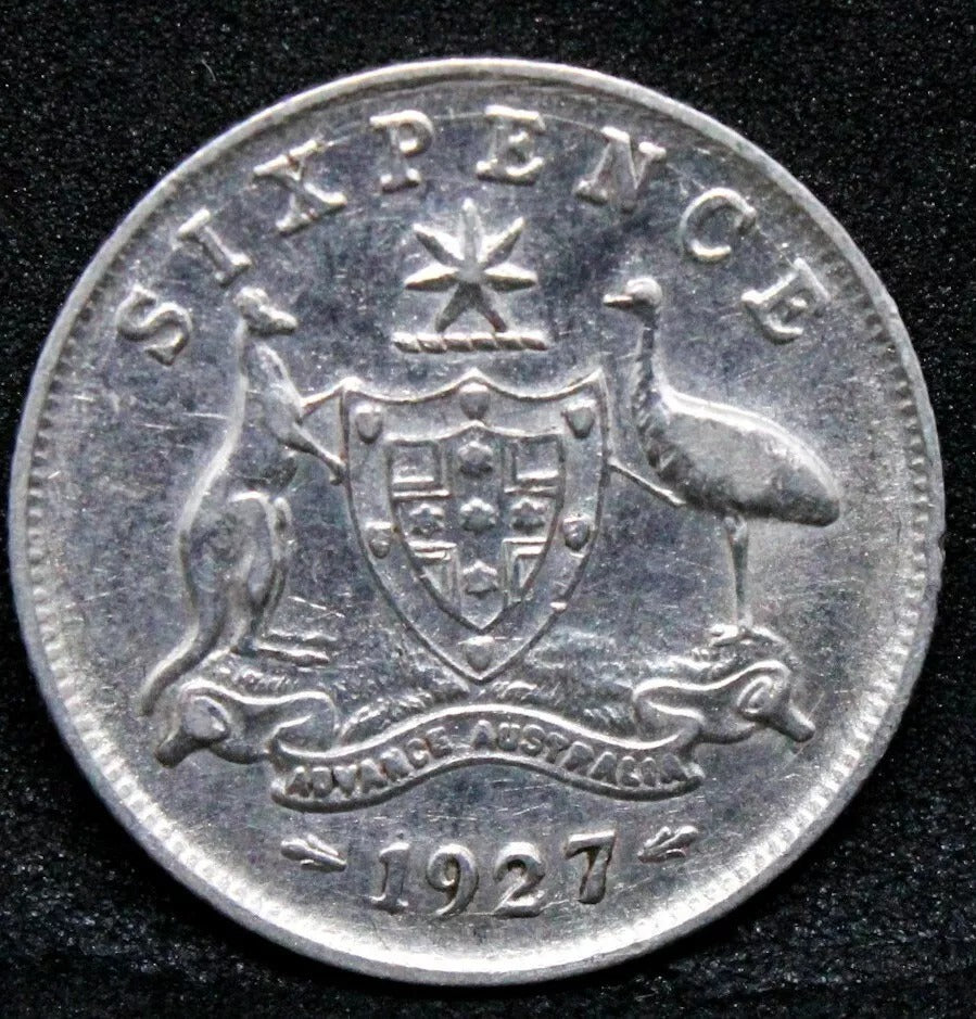 1927 Sixpence. Australia: George V , Km#25 nEF