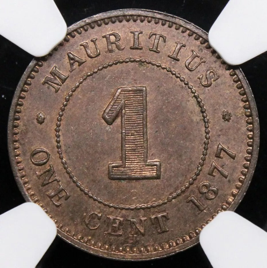 1 Cent, 1877 Mauritius. Queen Victoria.KM-7. UNC MS64 BN SOLD..