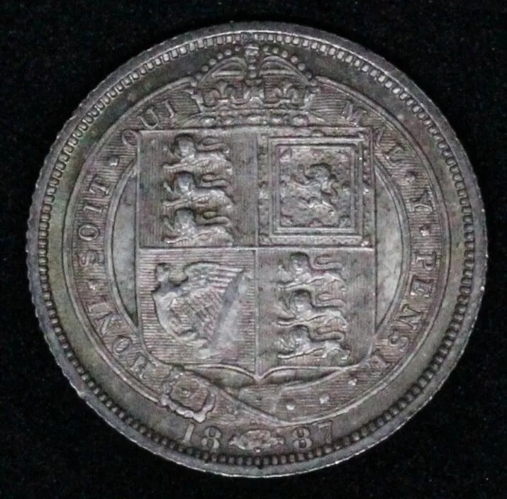 1887 withdrawn 6 pence six pence Victoria UNC, some colorful tones in fields