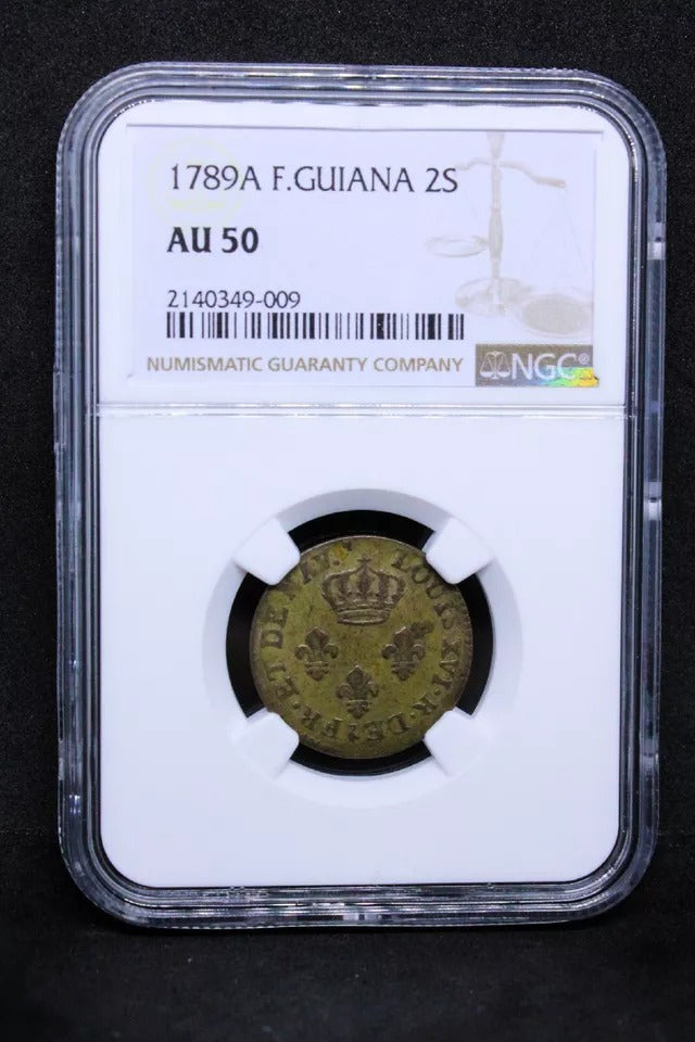 2 Sous 1789-A, French Guiana. KM-1. NGC AU50 SOLD..