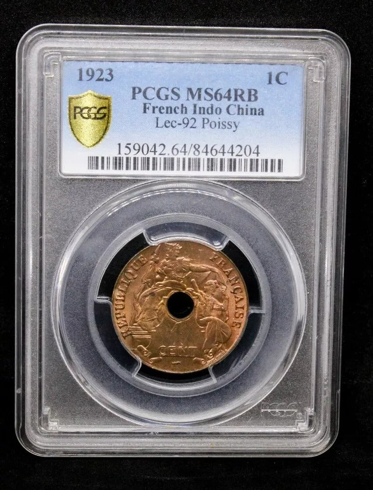 1923 1 Cent French Indo-China Lec-92 (Lightningbolt MM) BU PCGS MS64 RB