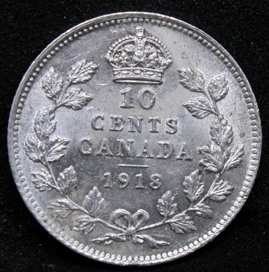 1918 10 cents Canada. King George V. KM-23 UNC