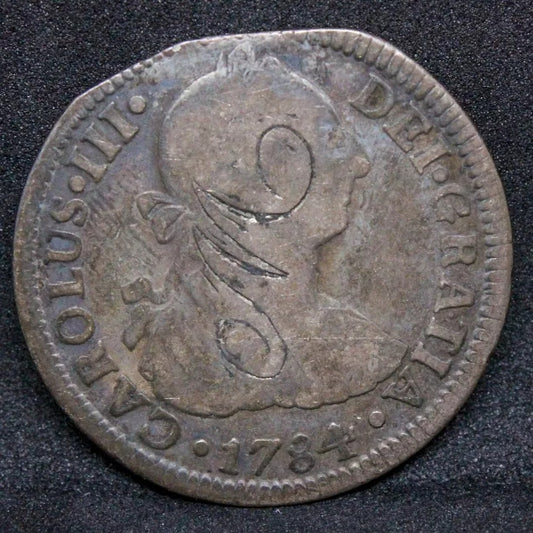 2 Reales 1784 Mo-FF. Mexico Mint. Charles III. KM-88.1, Engraved "M"