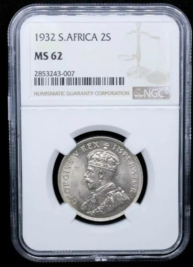 1932 2 Shillings South Africa, George V, UNC NGC MS62 Florin