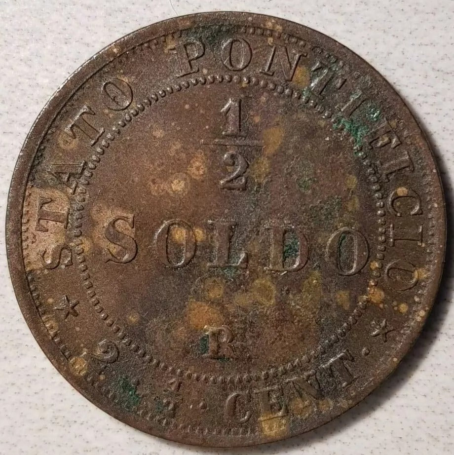 1867 Half 1/2 Soldo 2 Centesimi - Pius IX - Papal States EF