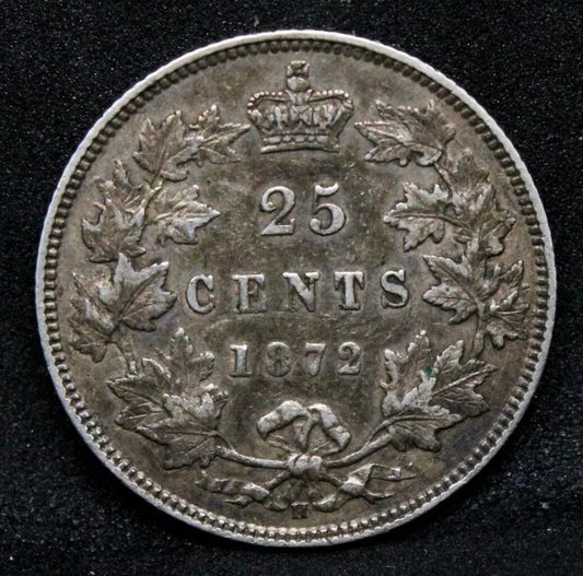 1872-H (Small H) 25 Cents, Canada. Queen Victoria. GVF (TPG45/50) KM-5