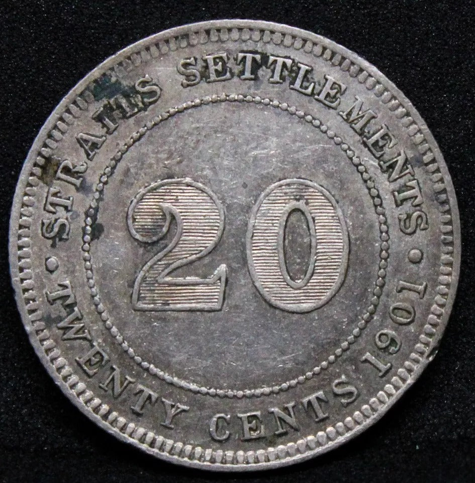 20 cents 1902 Straits Settlements. Queen Victoria. KM-12 EF