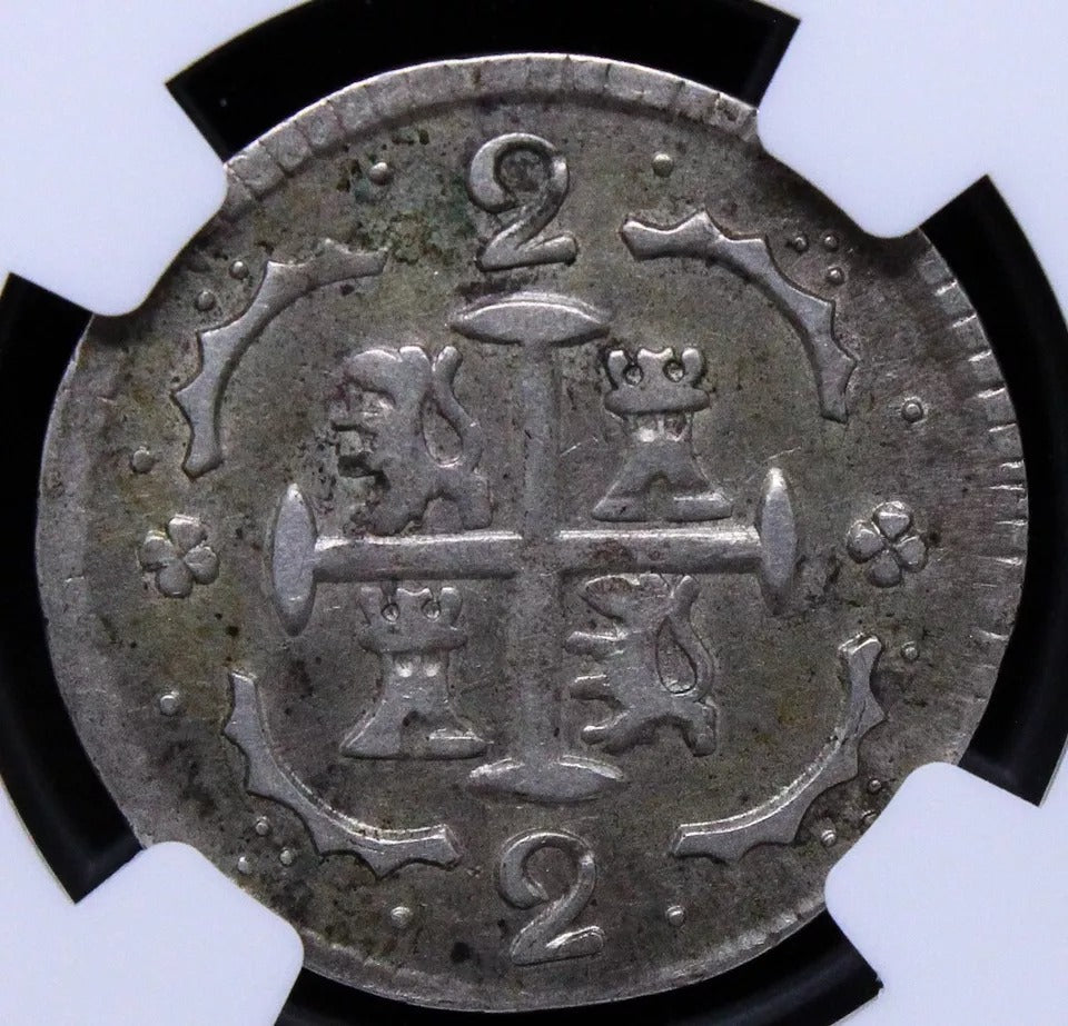 2 Reales 1818, Venezuela Silver. C-6. NGC XF45