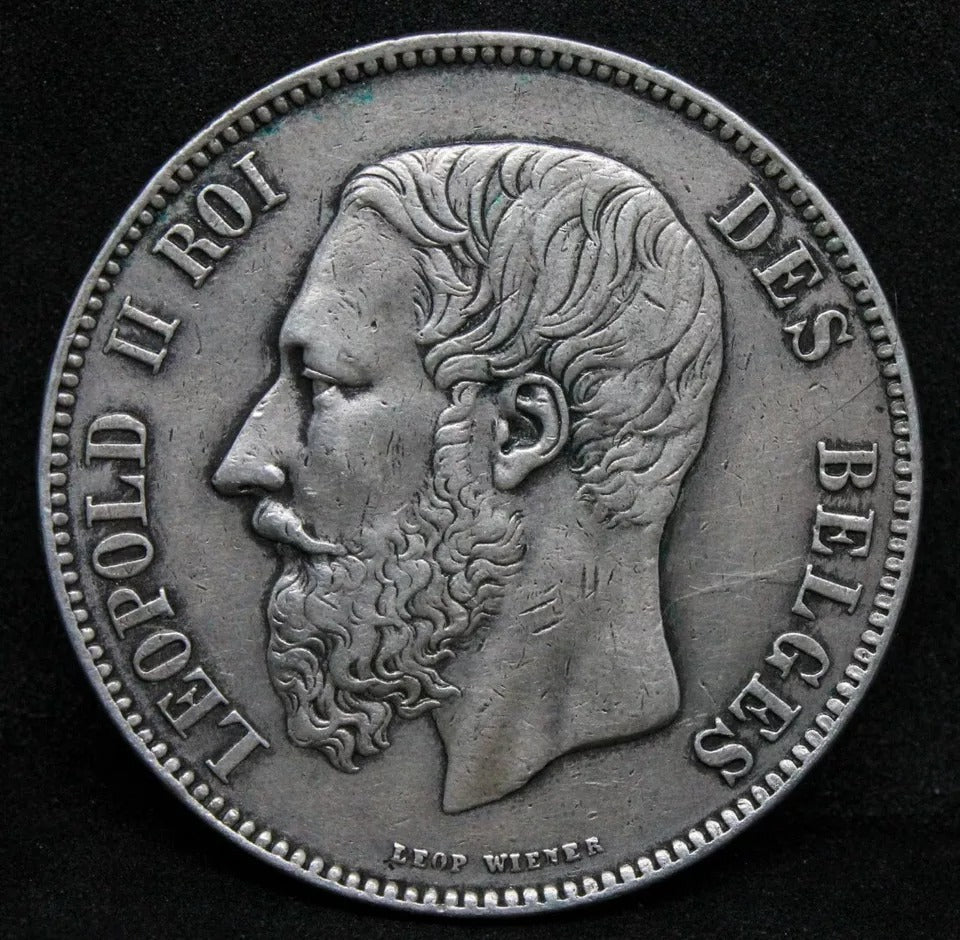 5 Francs, 1873. Belgium King Leopold II. KM-24 Crown 25g