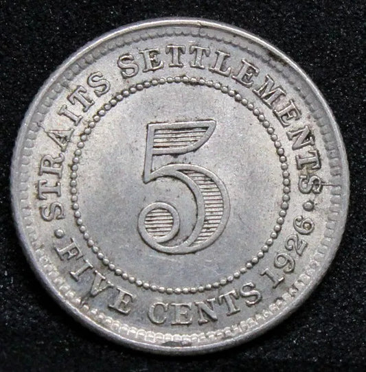 1926 5 cents straits settlements, George V. KM-36. UNC