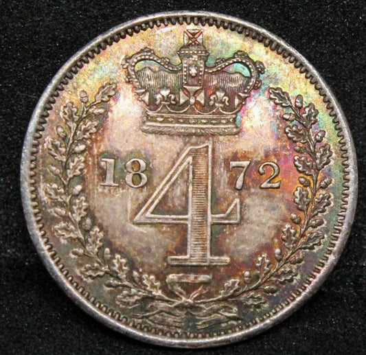 1872 Maundy 4 Pence, Queen Victoria. S.3917 UNC+colour