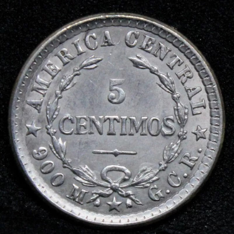 5 centimos 1915 (P) Costa Rica Silver coin. KM-145. BU